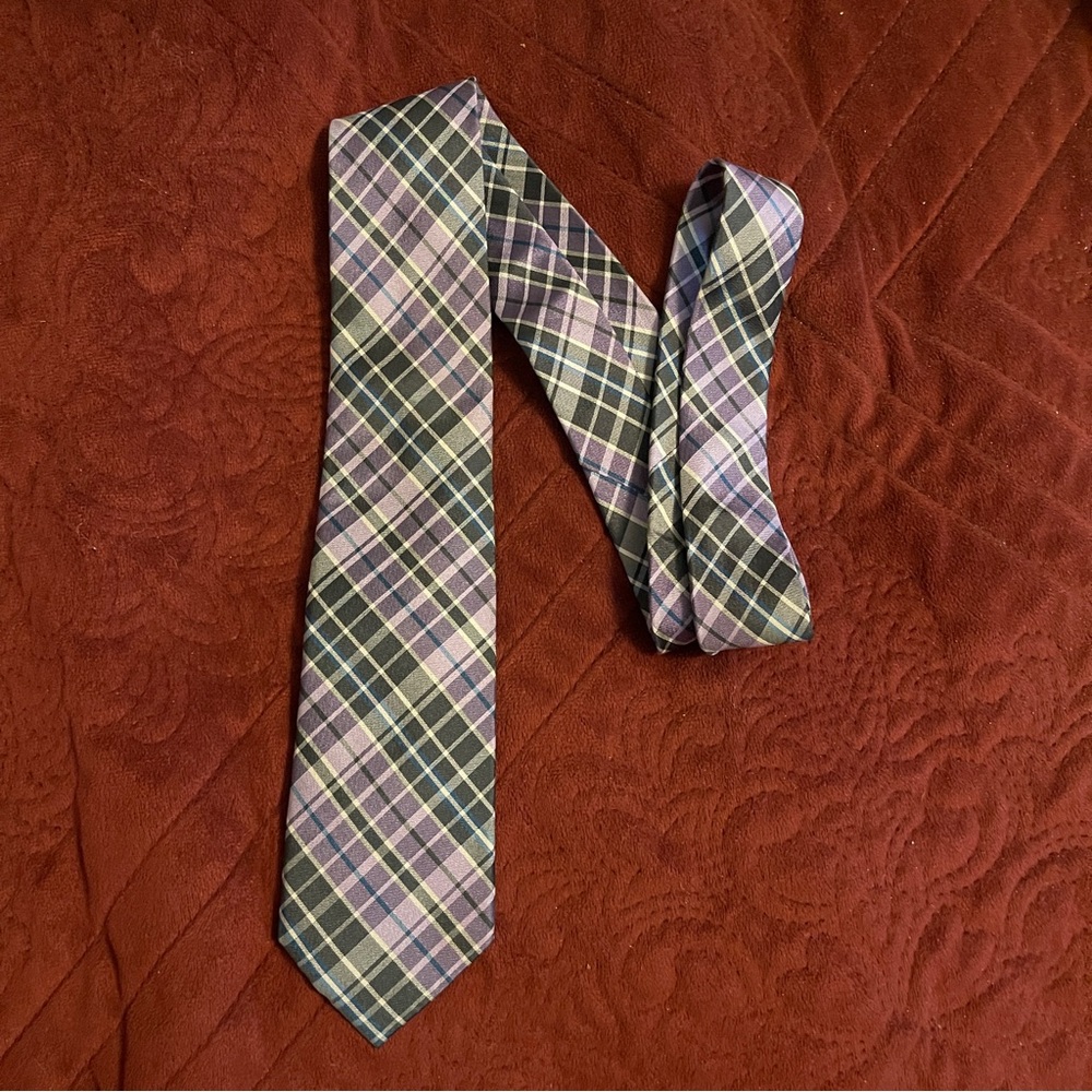 Vintage Penguin Repp Plaid Striped‎ Silk Mens Neck Tie 59.5” Long 3" Wide Green